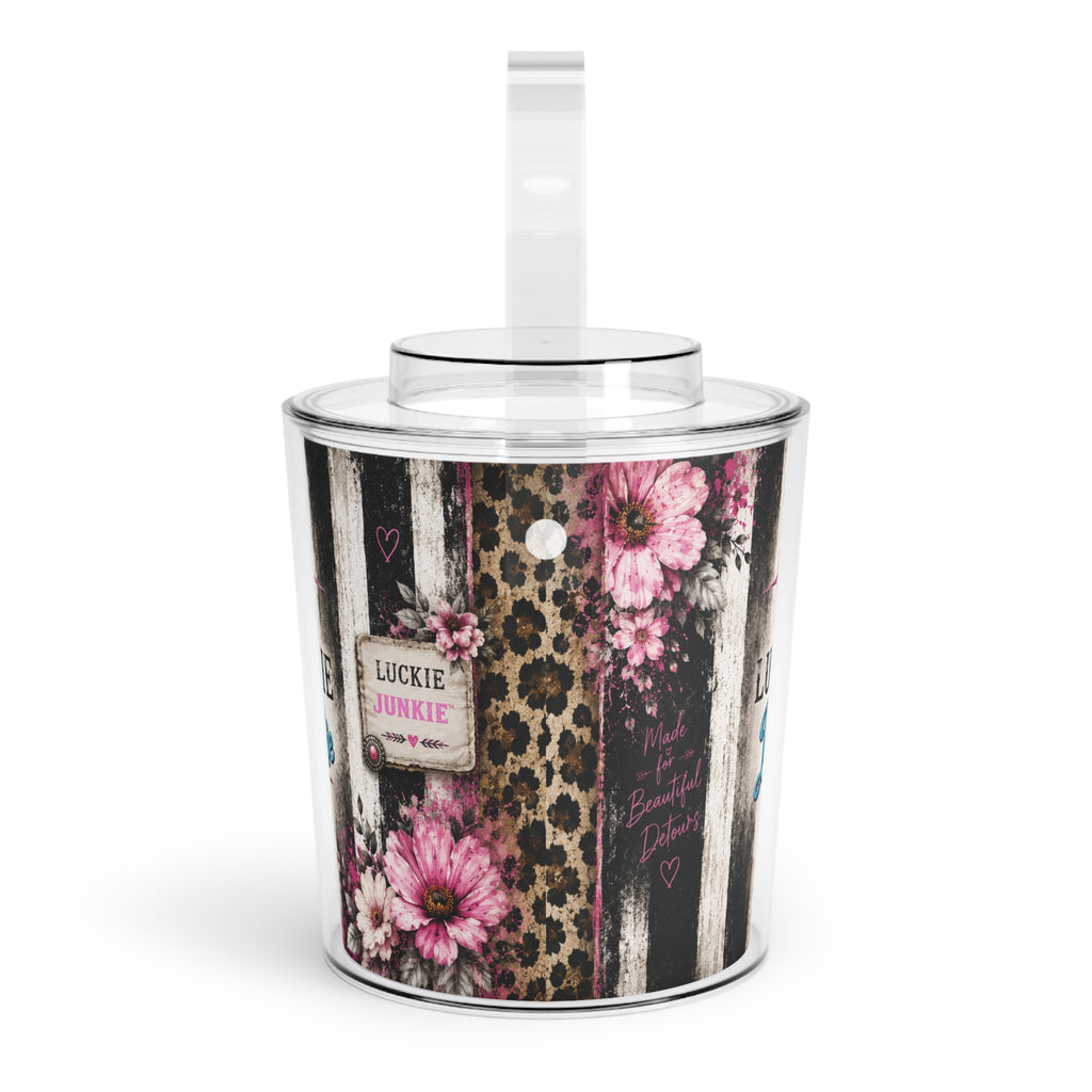 Luckie Junkie™  Ice Bucket with Tongs — 'Luckie Junkie' Floral & Leopard Party Ice Bucket