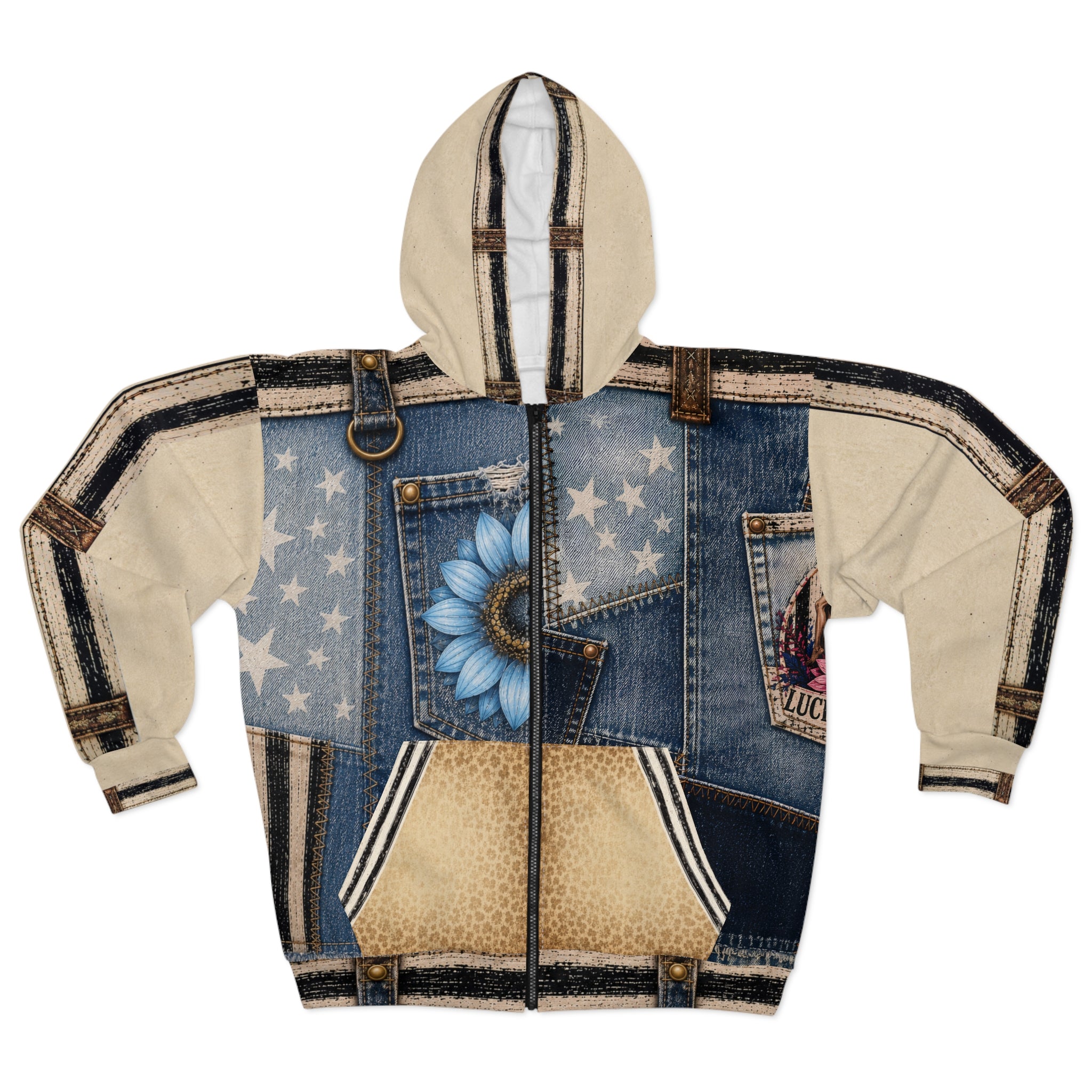 Luckie Junkie™ Denim Patchwork Zip Hoodie