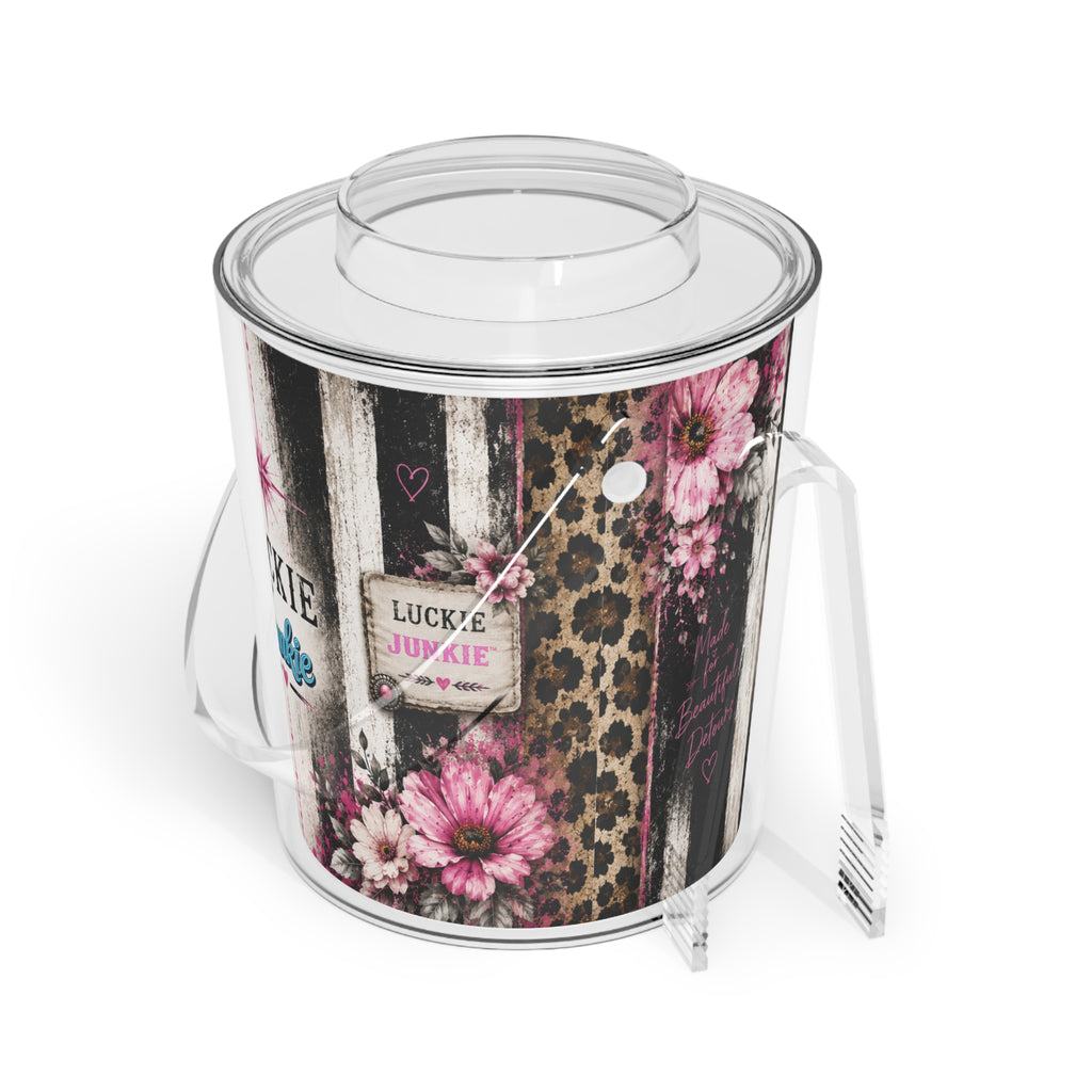 Luckie Junkie™  Ice Bucket with Tongs — 'Luckie Junkie' Floral & Leopard Party Ice Bucket