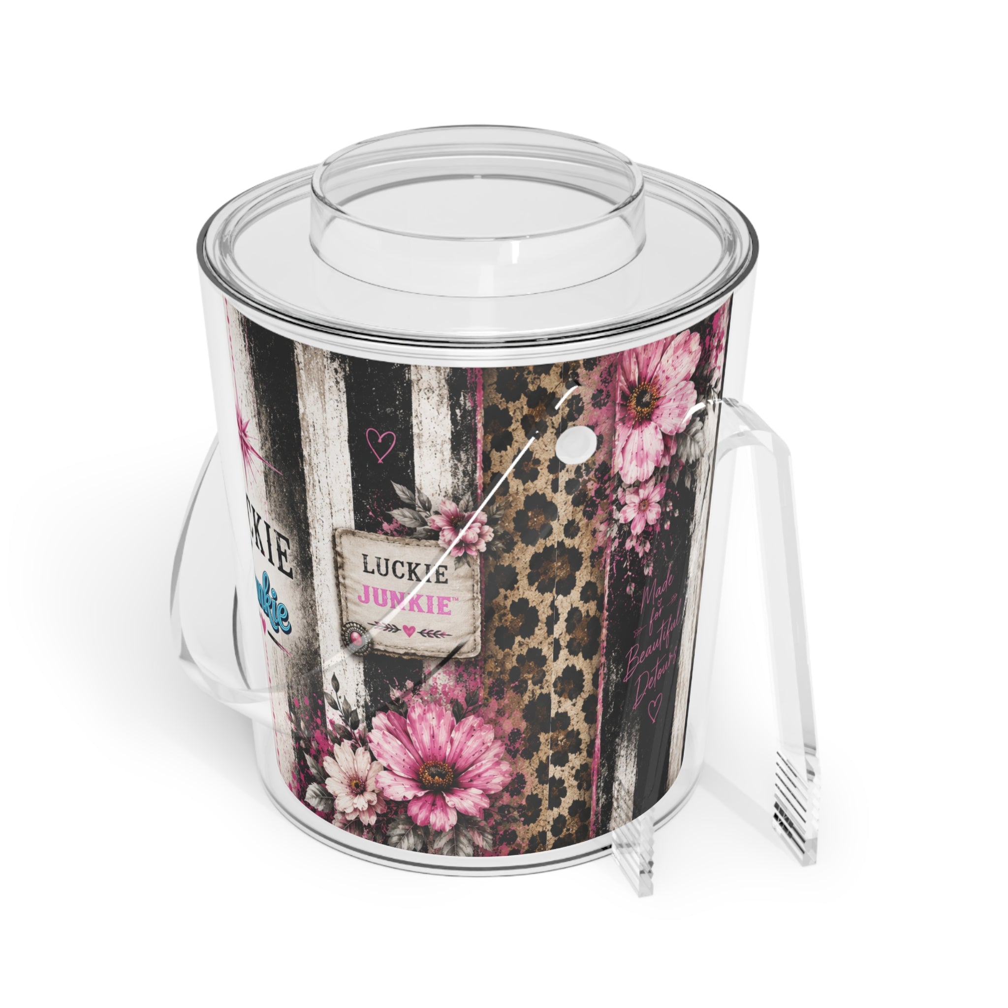 Luckie Junkie™  Ice Bucket with Tongs — 'Luckie Junkie' Floral & Leopard Party Ice Bucket
