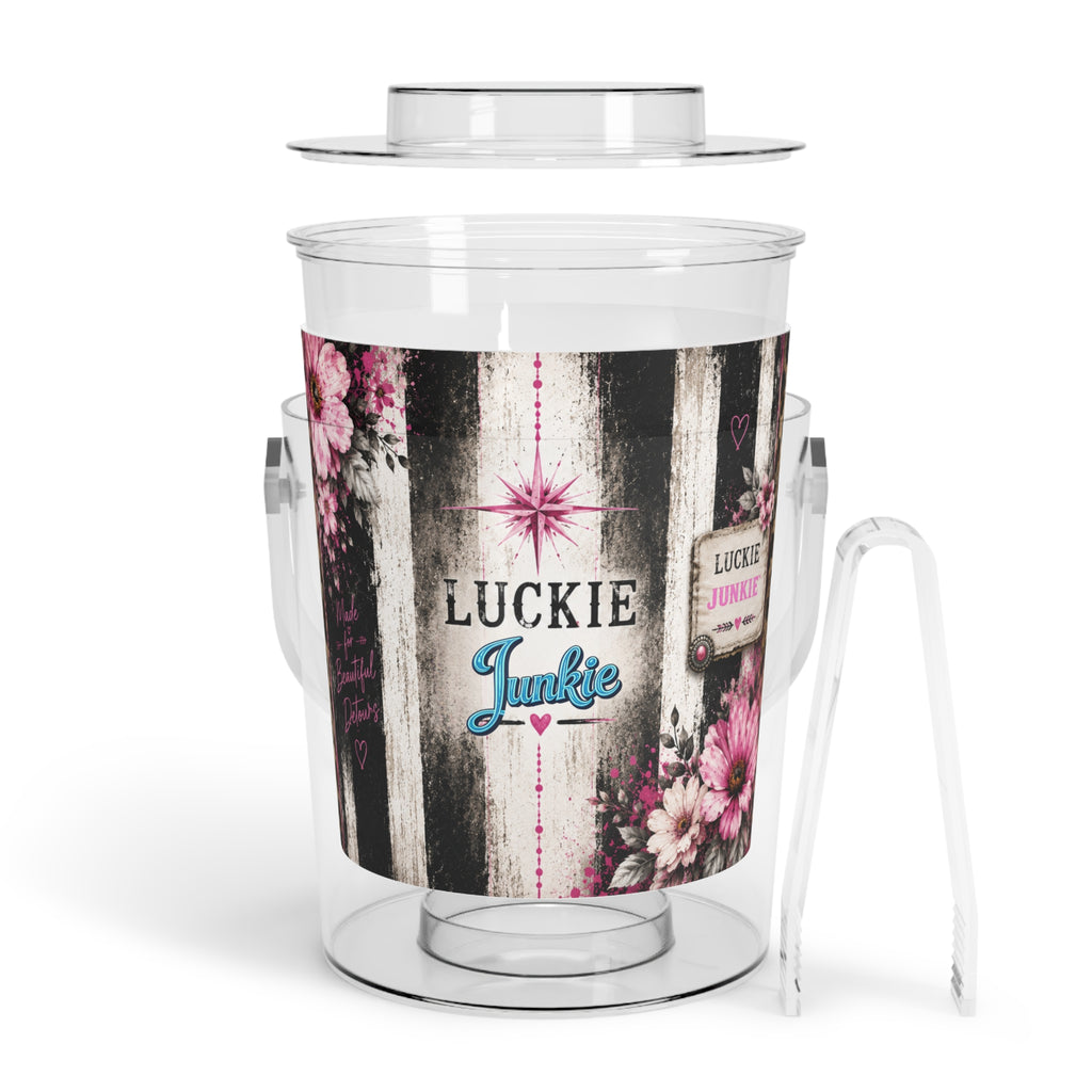 Luckie Junkie™  Ice Bucket with Tongs — 'Luckie Junkie' Floral & Leopard Party Ice Bucket
