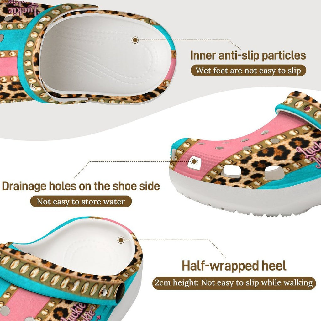 Luckie Junkie™  Leopard & Cotton  Candy Heeled Clogs