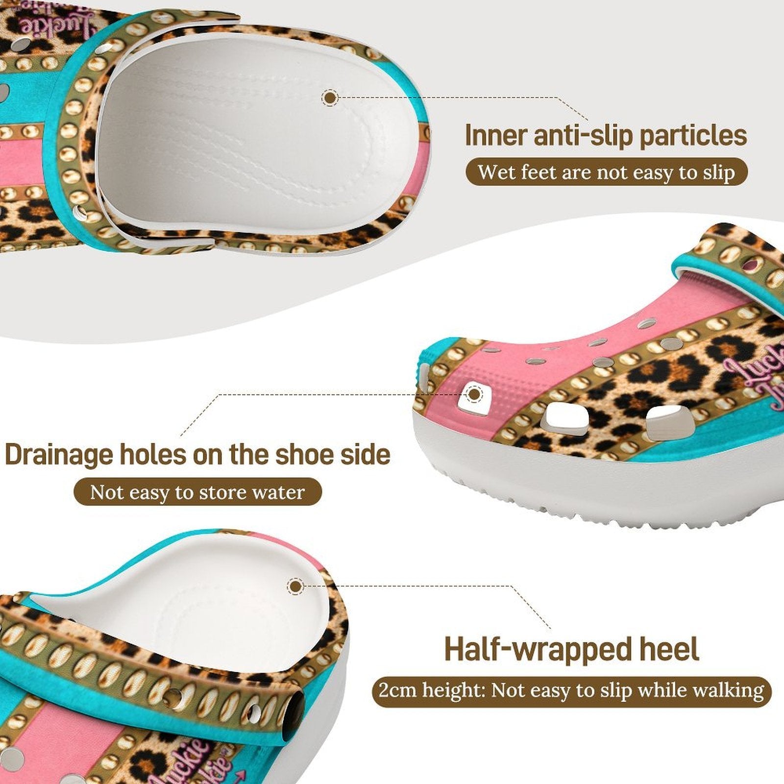 Luckie Junkie™  Leopard & Cotton  Candy Heeled Clogs