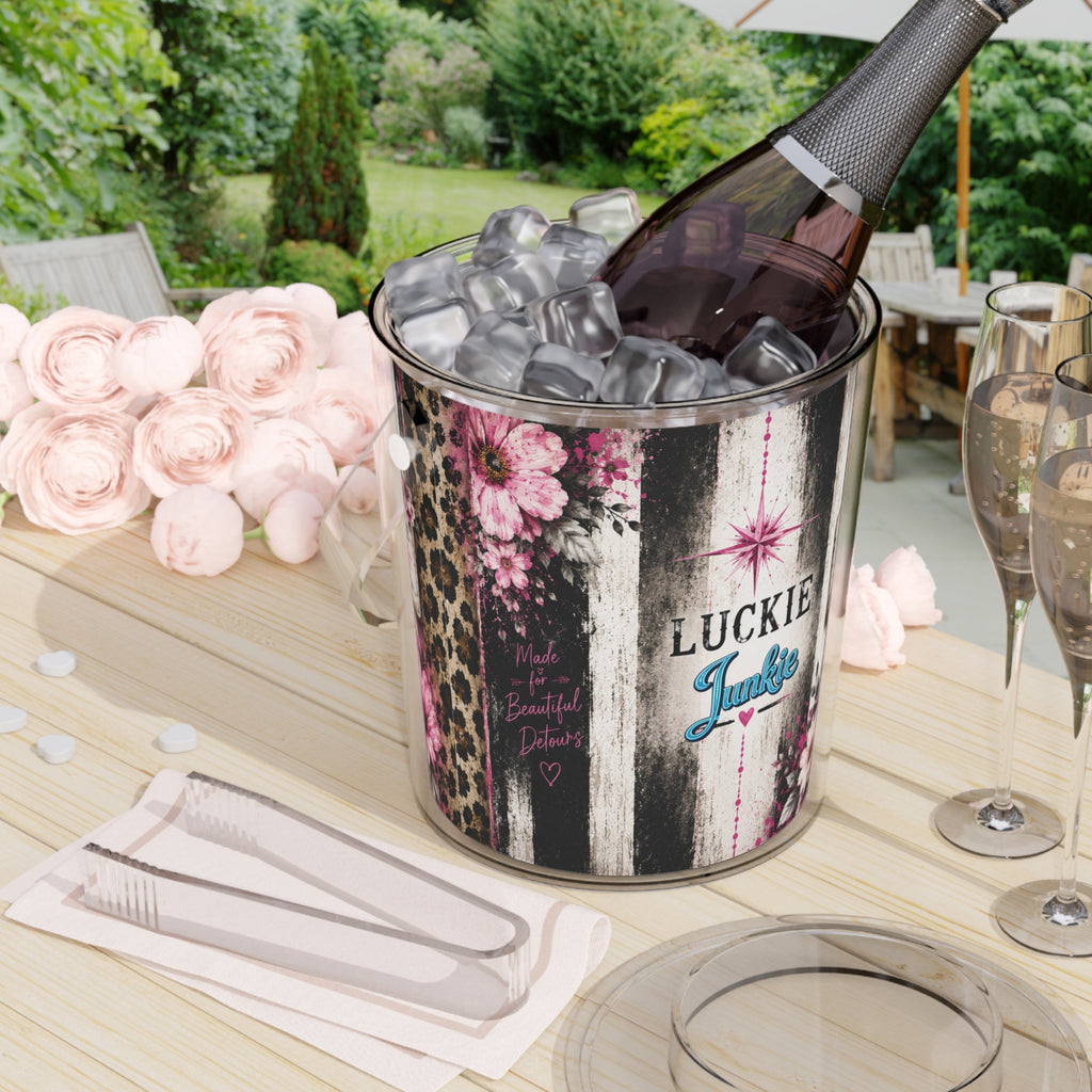 Luckie Junkie™  Ice Bucket with Tongs — 'Luckie Junkie' Floral & Leopard Party Ice Bucket