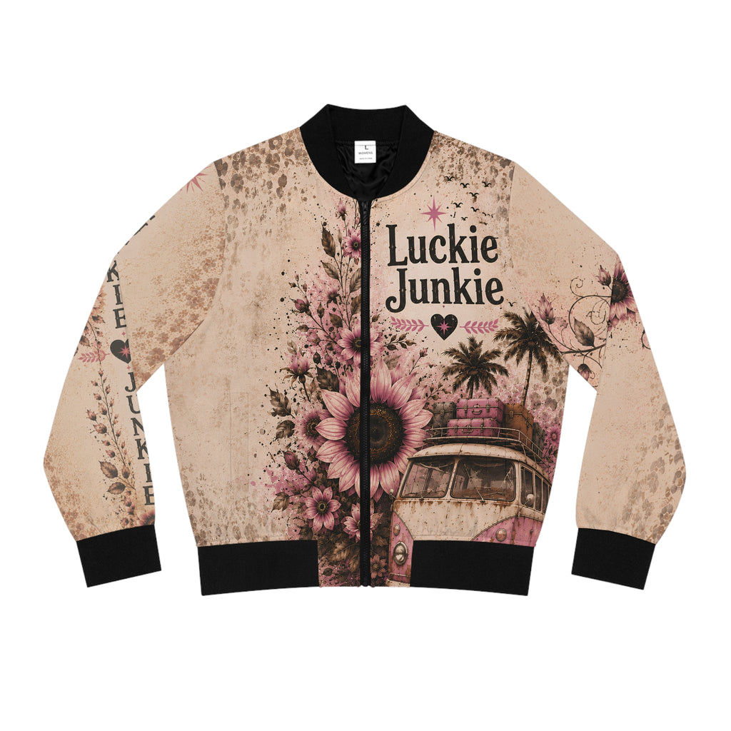 Luckie Junkie™ Dusty Leopard Bomber Jacket | Vintage Boho Travel Jacket