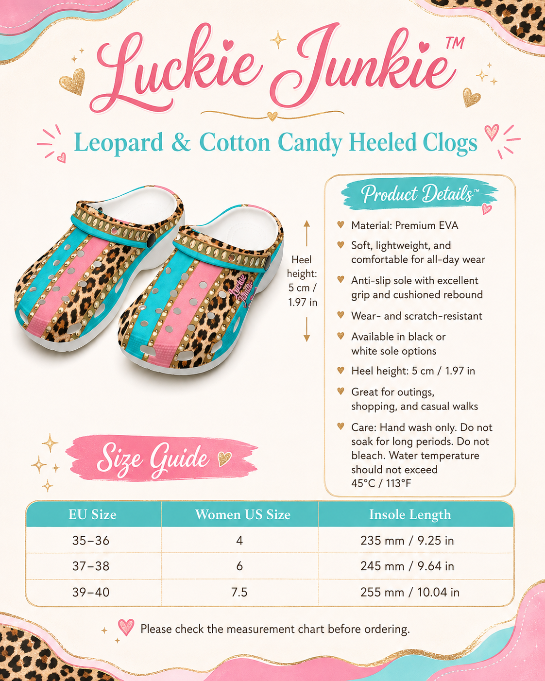Luckie Junkie™  Leopard & Cotton  Candy Heeled Clogs