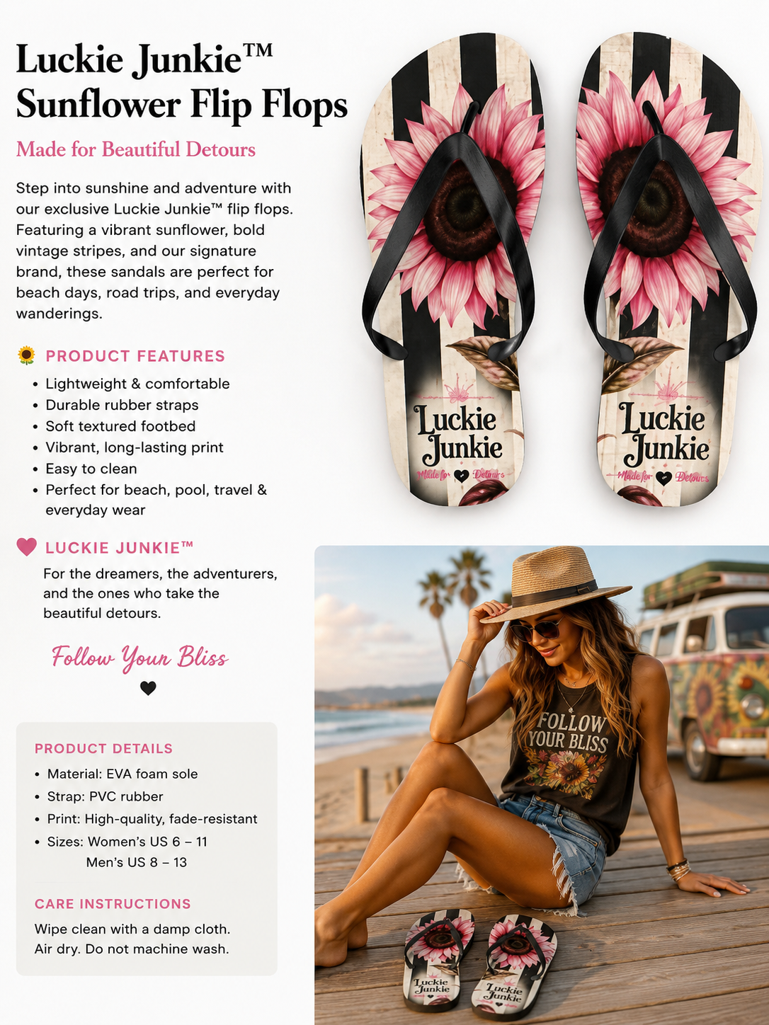 Luckie Junkie™ Boho Sunflower Flip Flops