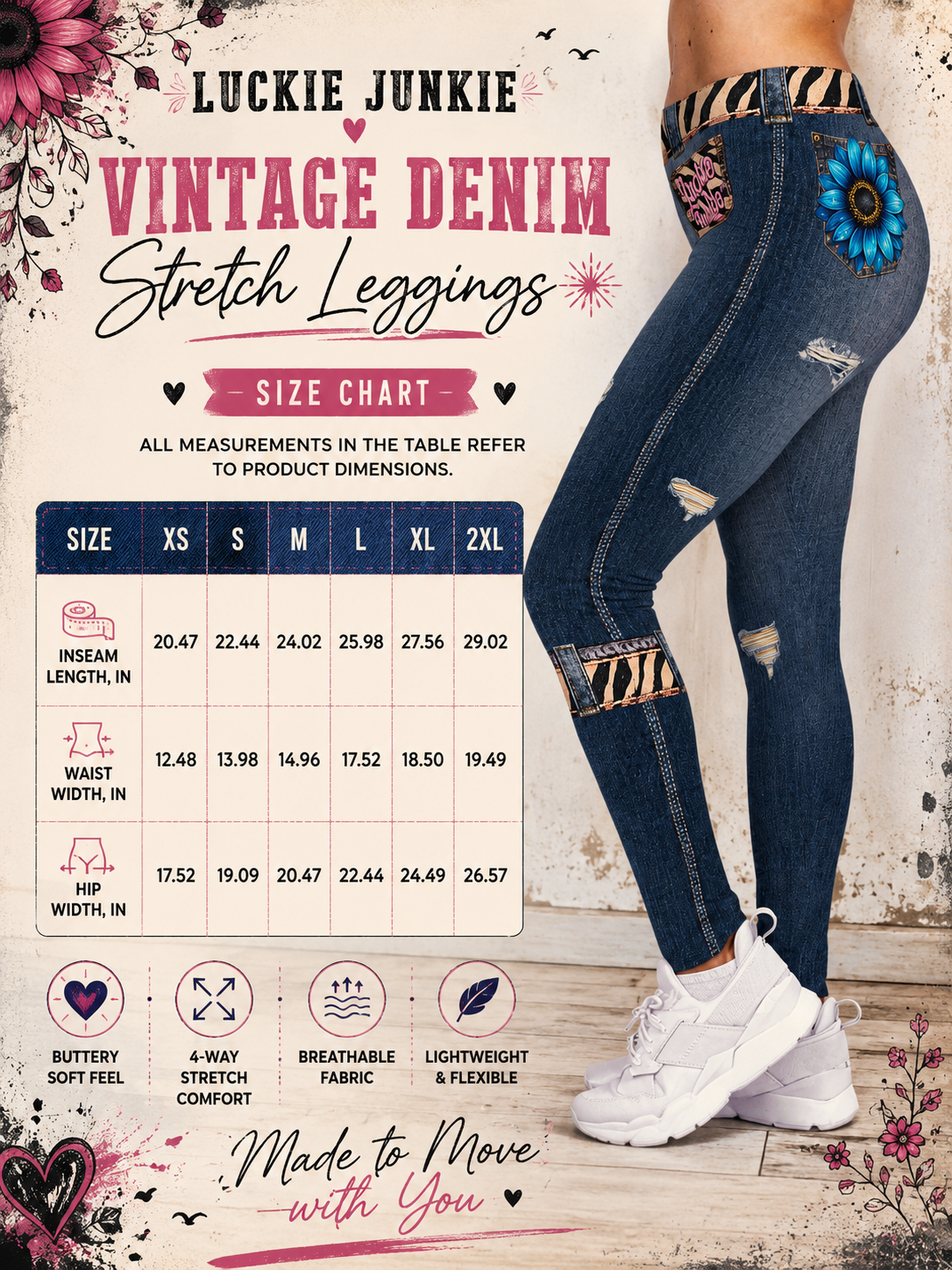 Luckie Junkie™ Vintage Denim Art Stretch Leggings