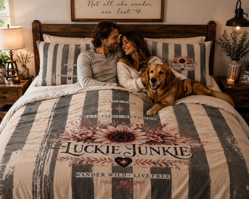 Luckie Junkie™ Queen size Rustic Boho Floral Duvet Cover Set