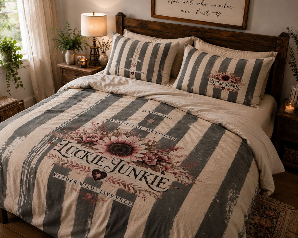 Luckie Junkie™ Queen size Rustic Boho Floral Duvet Cover Set