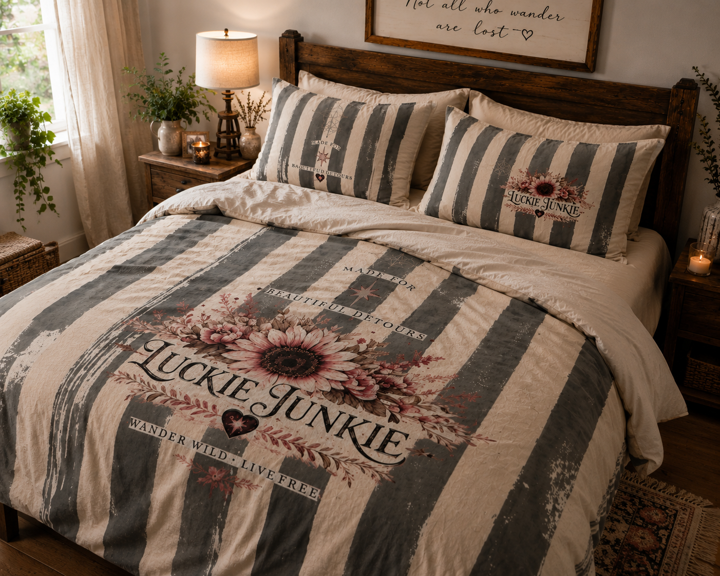Luckie Junkie™ Queen size Rustic Boho Floral Duvet Cover Set