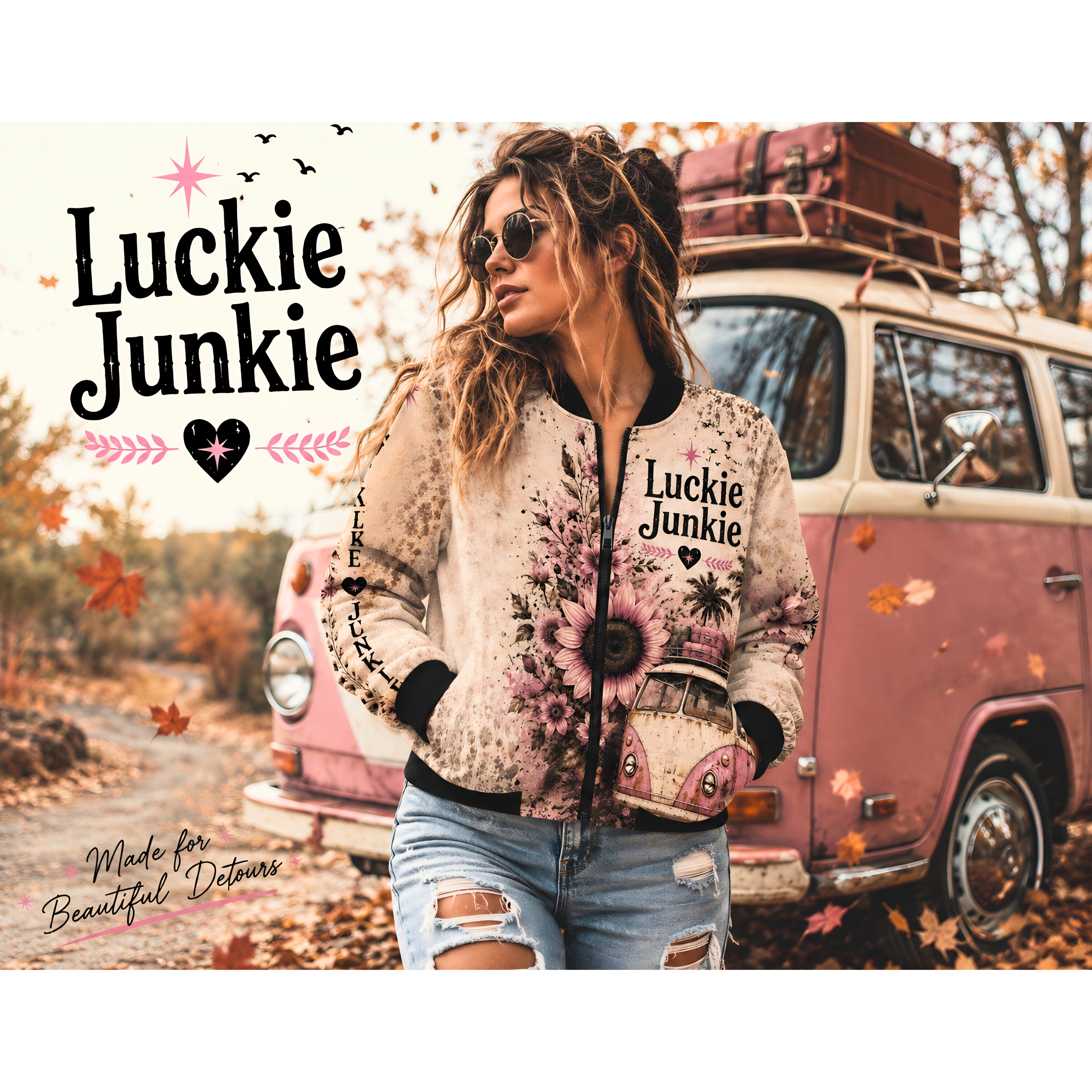 Luckie Junkie™ Dusty Leopard Bomber Jacket | Vintage Boho Travel Jacket