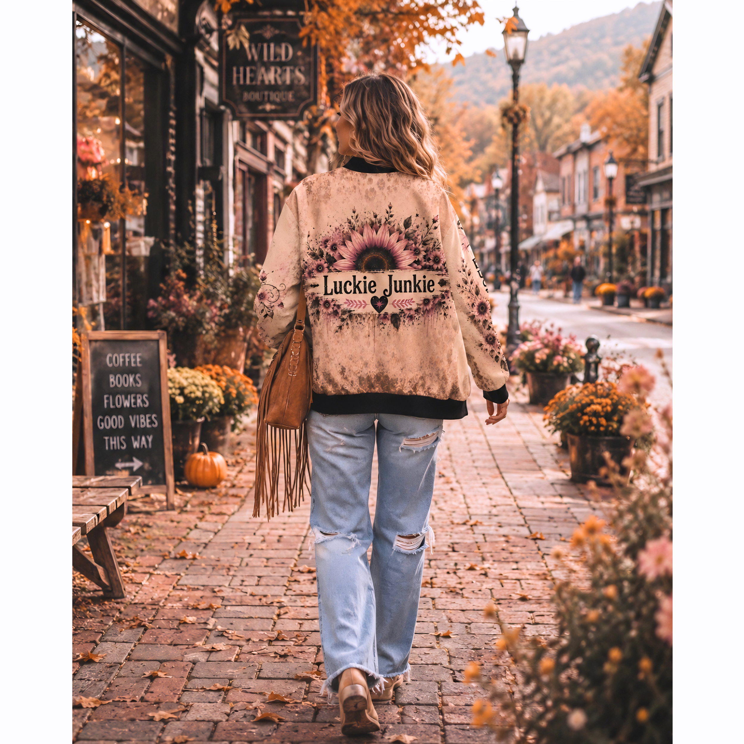 Luckie Junkie™ Dusty Leopard Bomber Jacket | Vintage Boho Travel Jacket