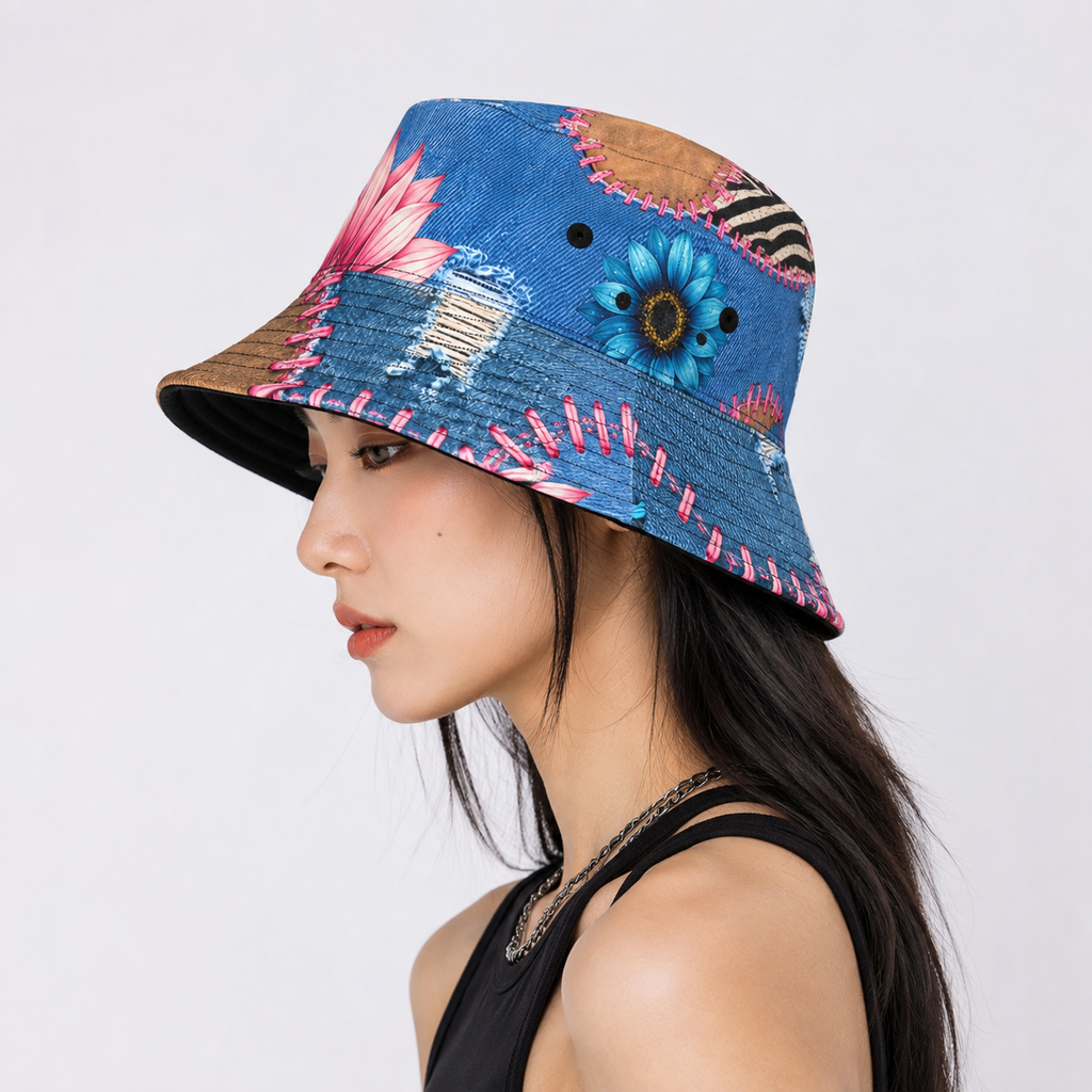 Boho Jean Flower Bucket Hat