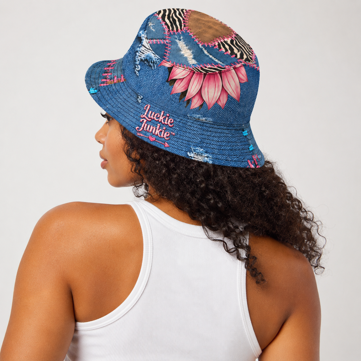 Boho Jean Flower Bucket Hat