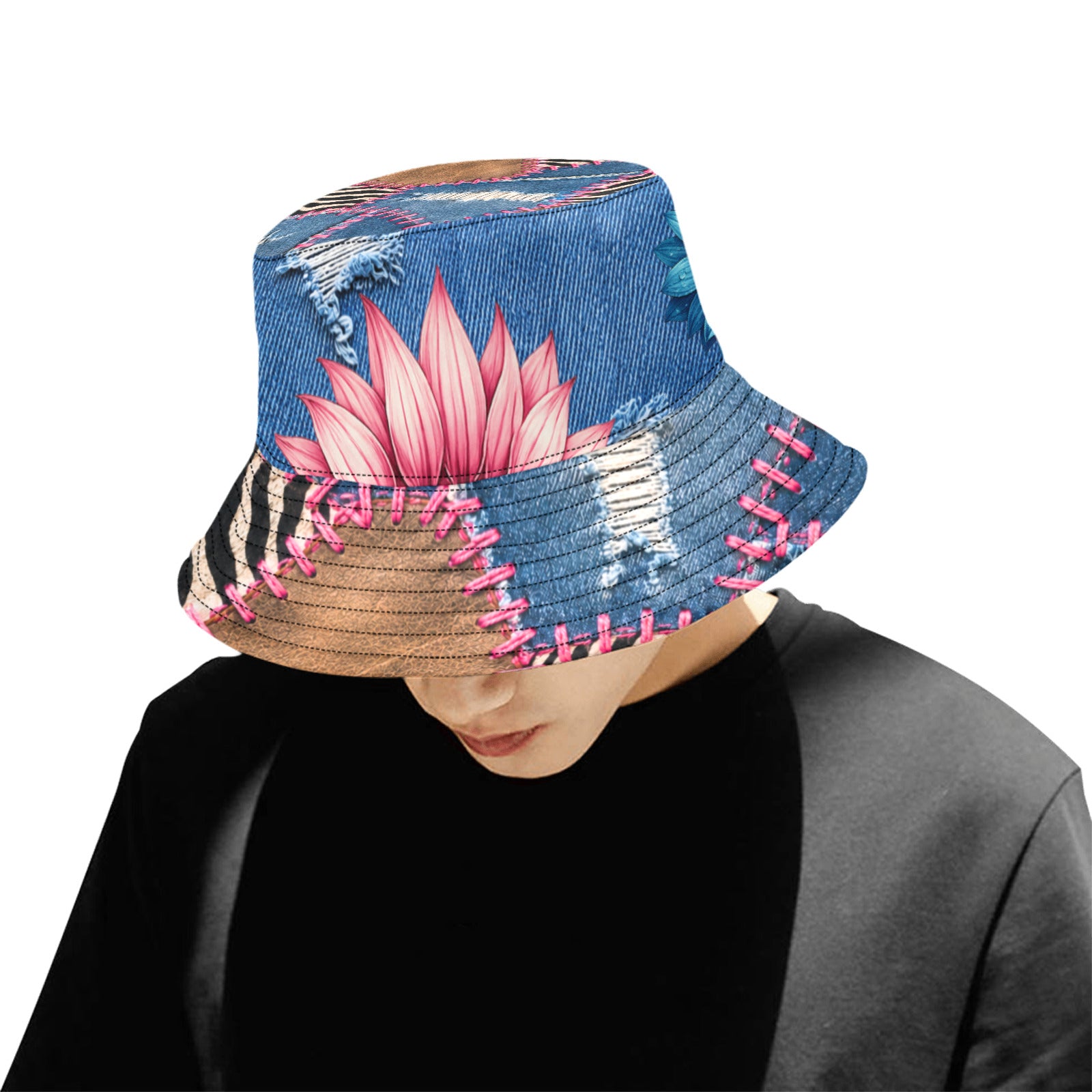 Boho Jean Flower Bucket Hat