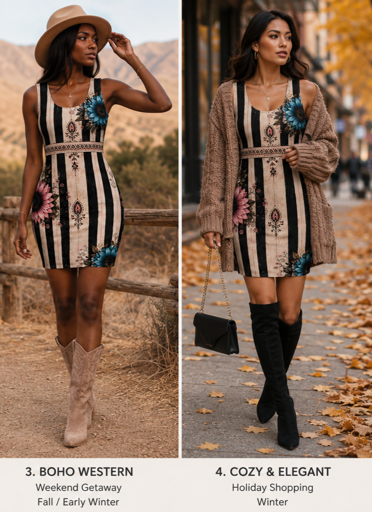 Vintage Flower Cotton Body Con Dress