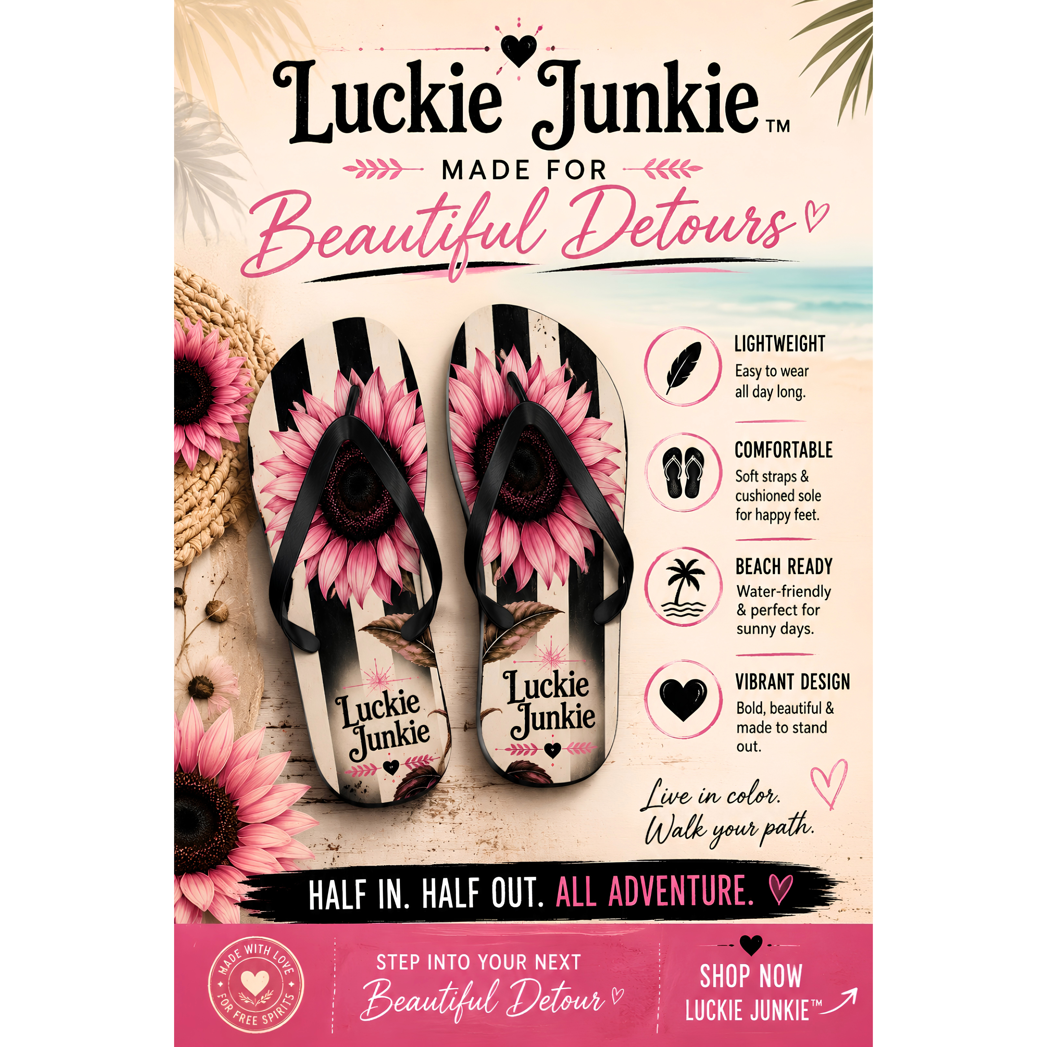 Luckie Junkie™ Boho Sunflower Flip Flops