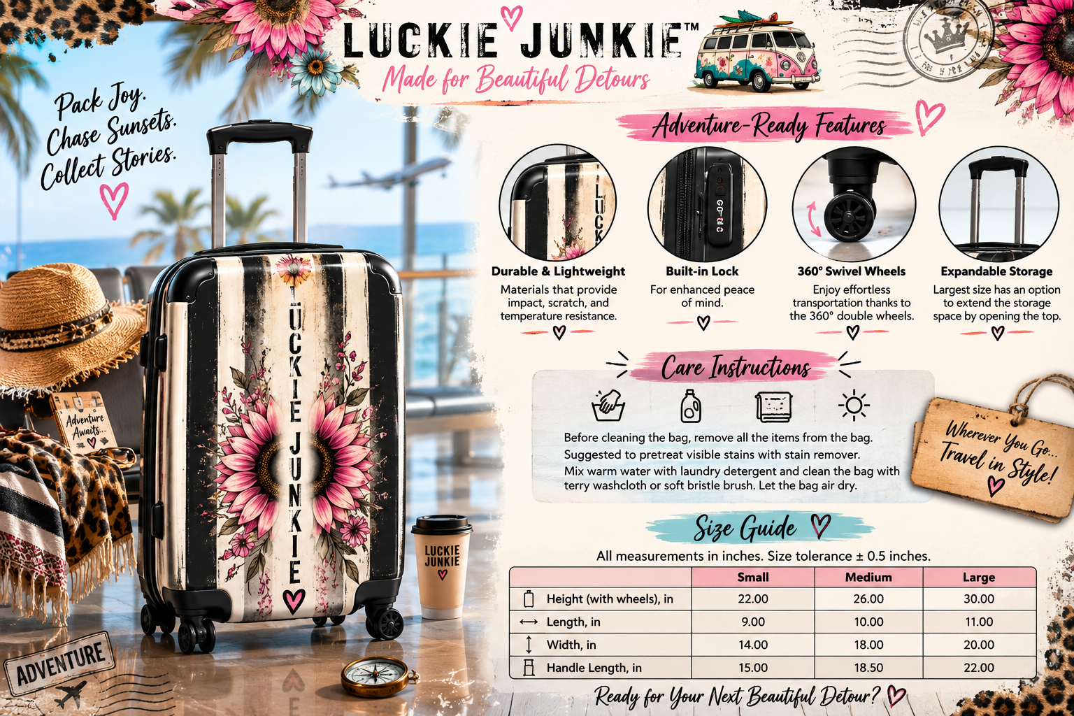 Luckie Junkie "Beautiful Detours" Vintage Floral Carry-On Suitcase