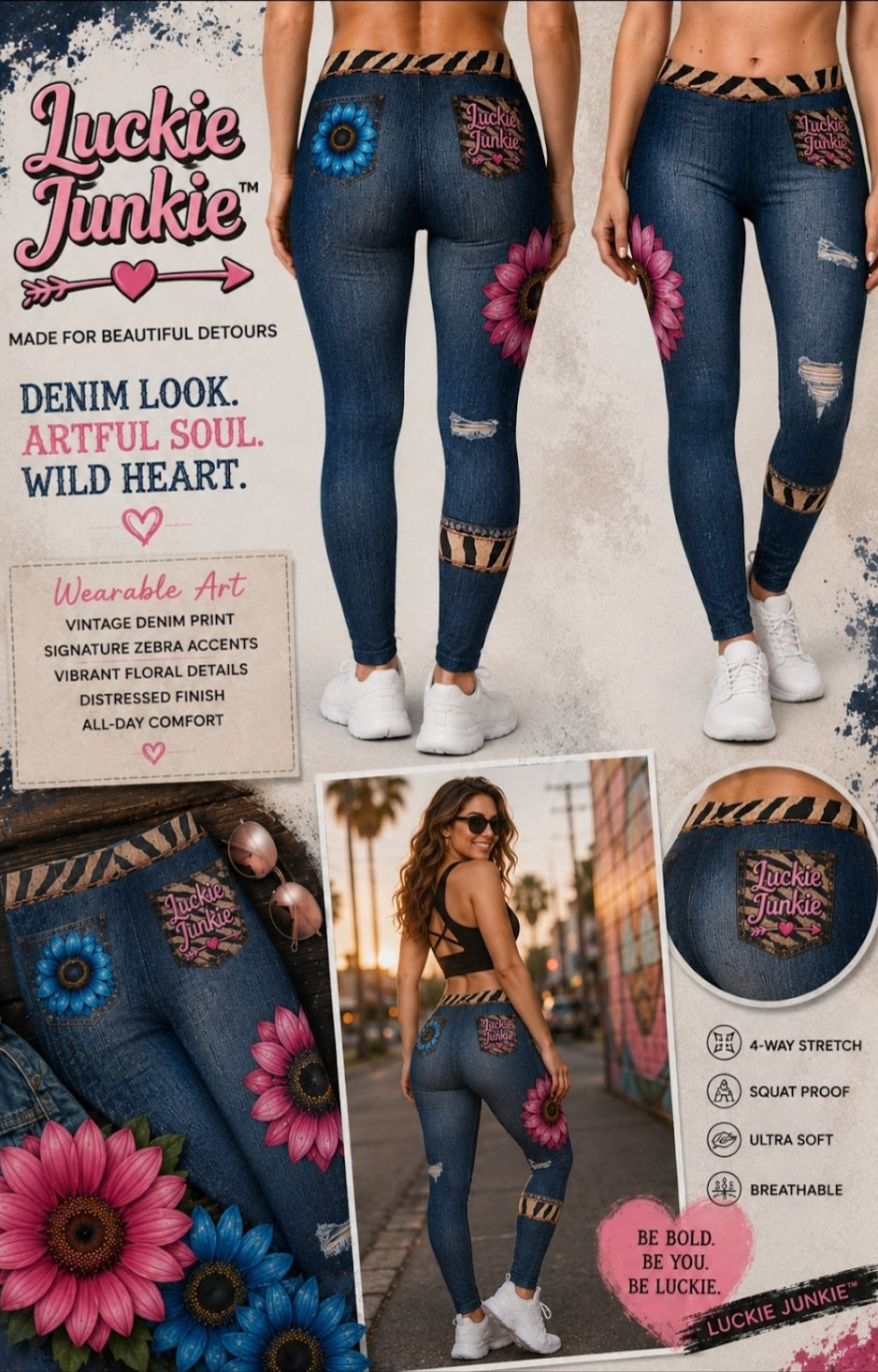 Luckie Junkie™ Vintage Denim Art Stretch Leggings