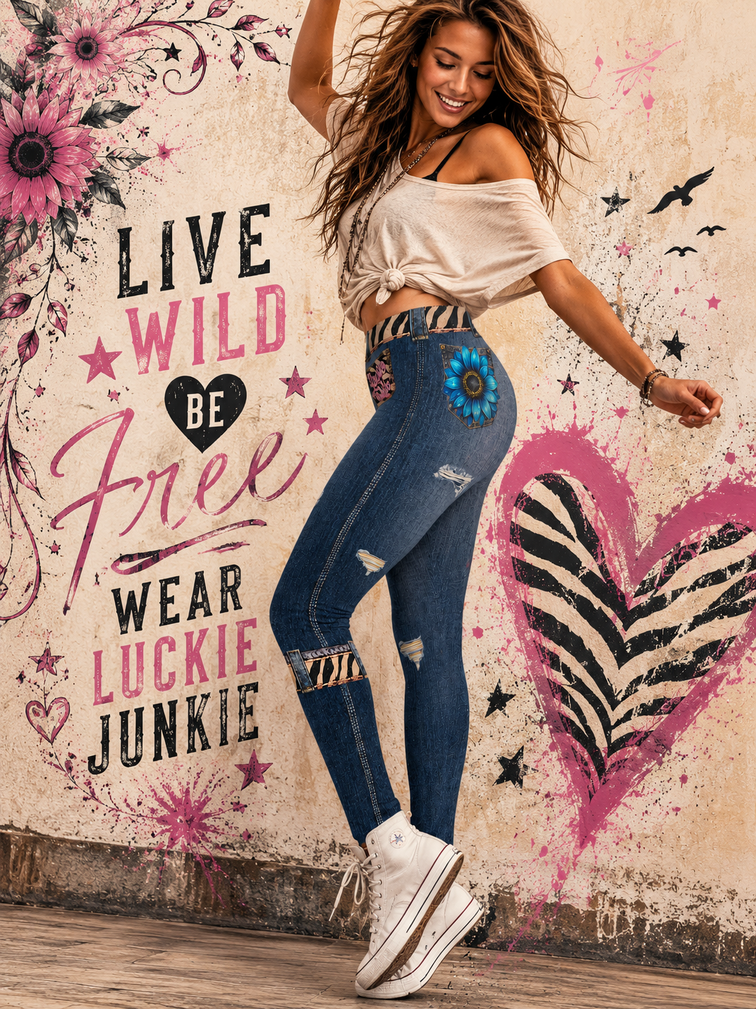 Luckie Junkie™ Vintage Denim Art Stretch Leggings