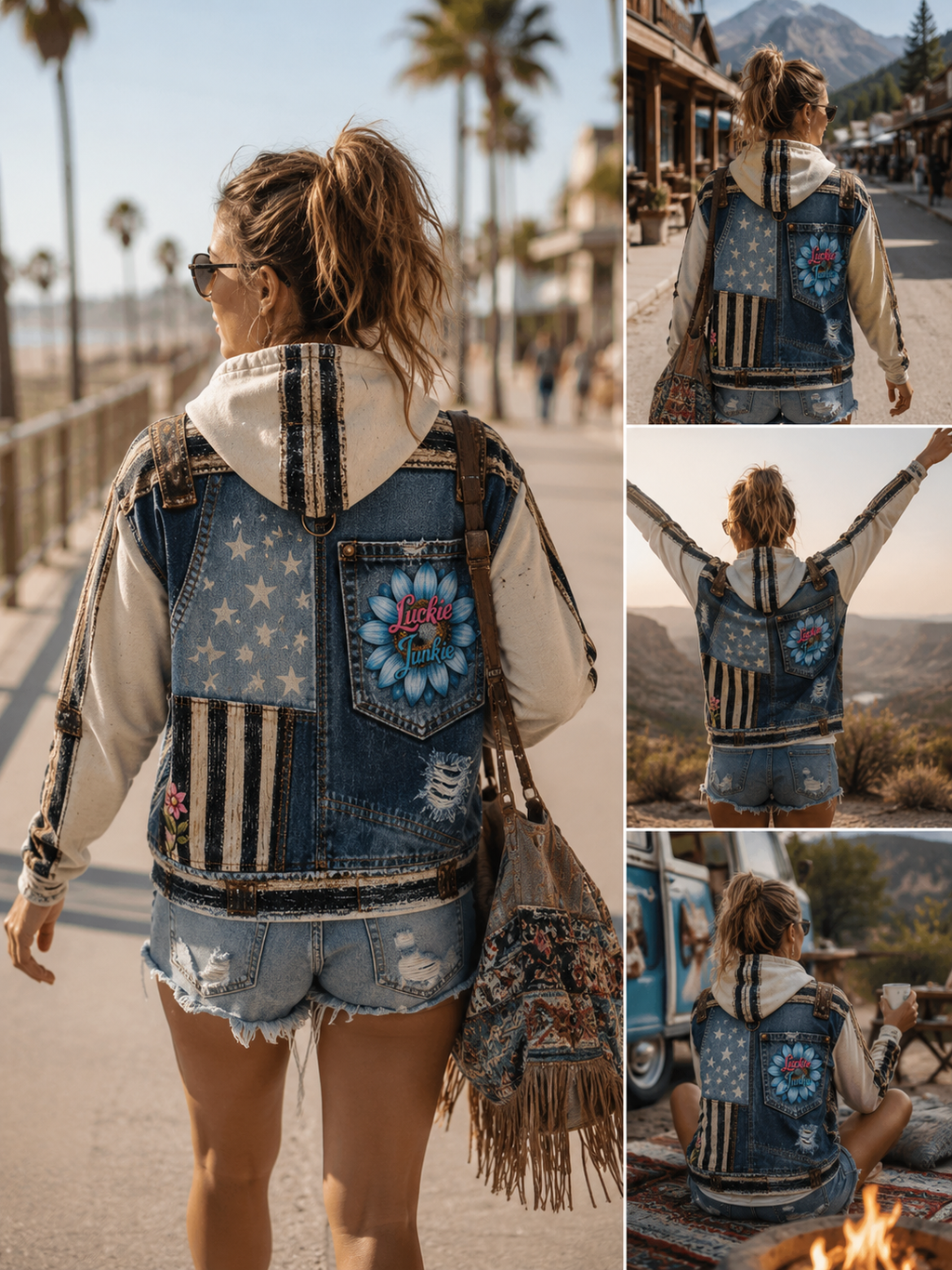 Luckie Junkie™ Denim Patchwork Zip Hoodie