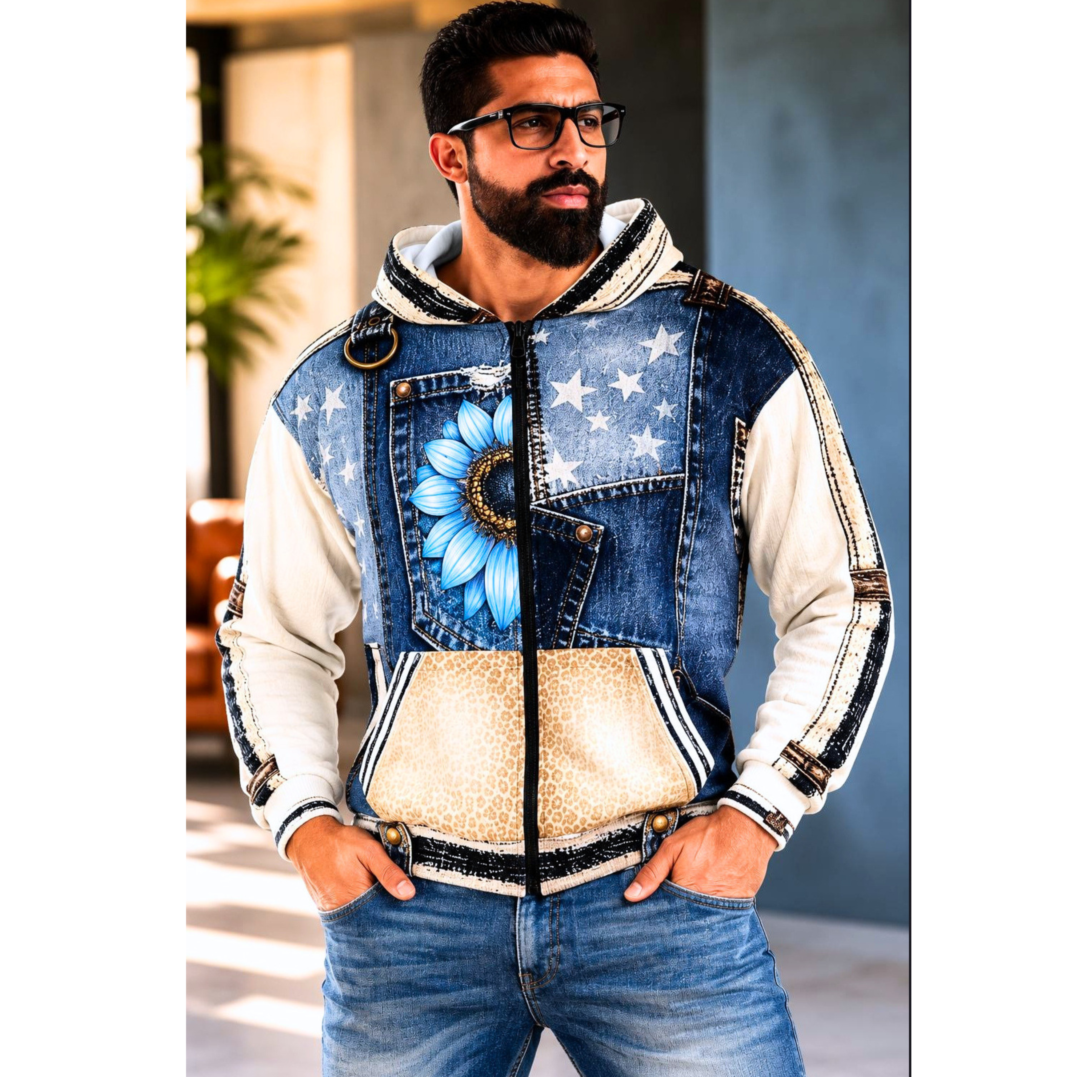 Luckie Junkie™ Denim Patchwork Zip Hoodie