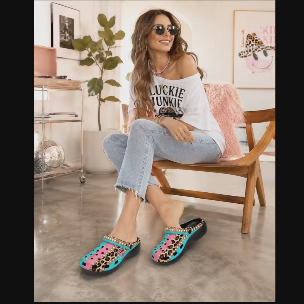 Luckie Junkie™  Leopard & Cotton  Candy Heeled Clogs