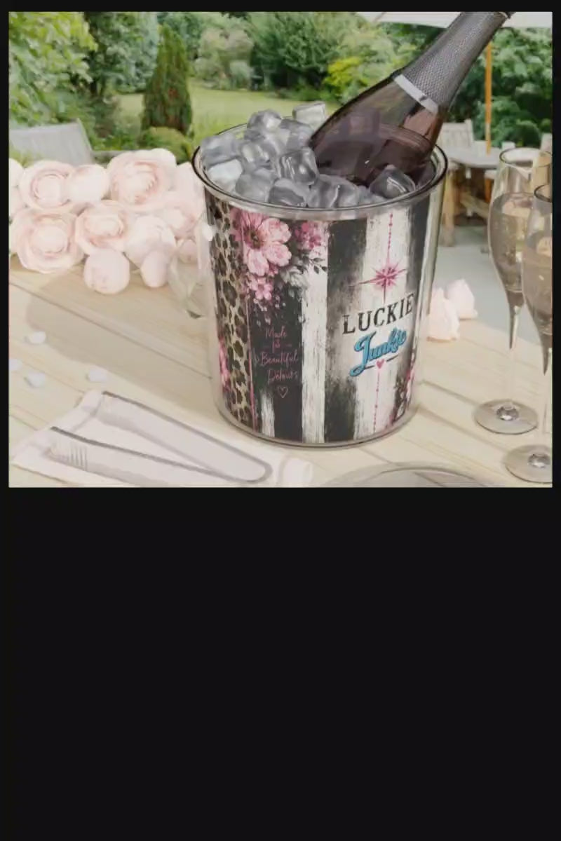 Luckie Junkie™  Ice Bucket with Tongs — 'Luckie Junkie' Floral & Leopard Party Ice Bucket