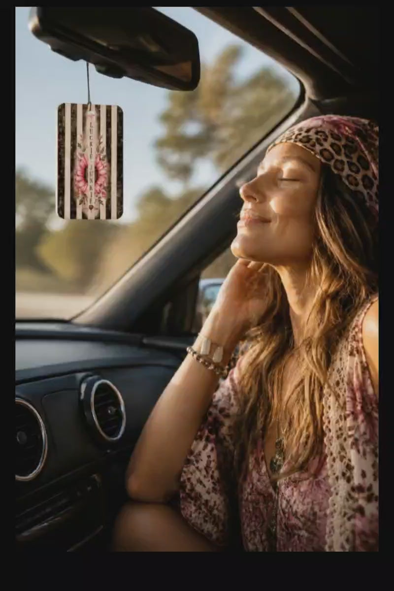 Luckie Junkie™ Floral Stripe Car Air Freshener | Pink Flower, Vintage Vibe