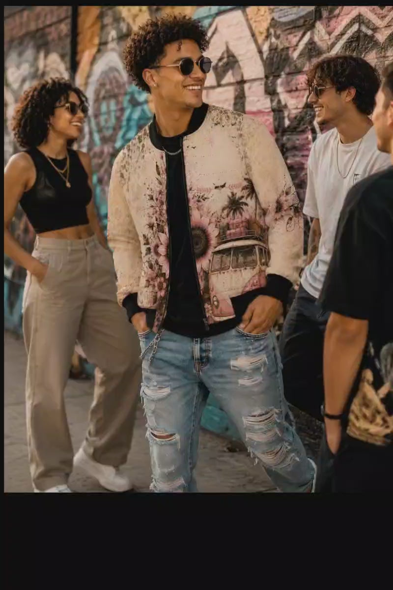 Luckie Junkie™ Dusty Leopard Bomber Jacket | Vintage Boho Travel Jacket