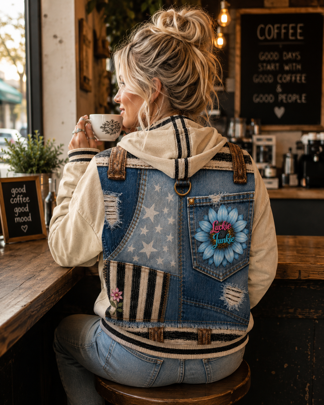 Luckie Junkie™ Denim Patchwork Zip Hoodie