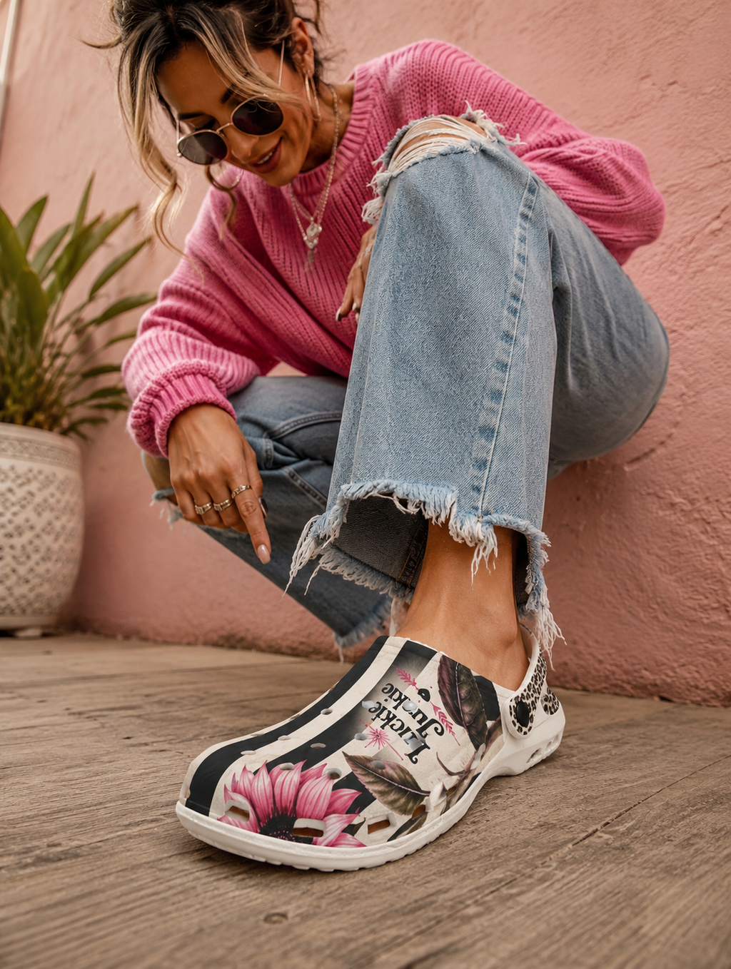 Luckie Junkie™ Boho Sunflower Stripe Slip On Rubber Shoes  Made for Beautiful Detours