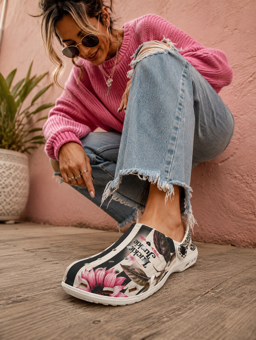 Luckie Junkie™ Boho Sunflower Stripe Slip On Rubber Shoes  Made for Beautiful Detours
