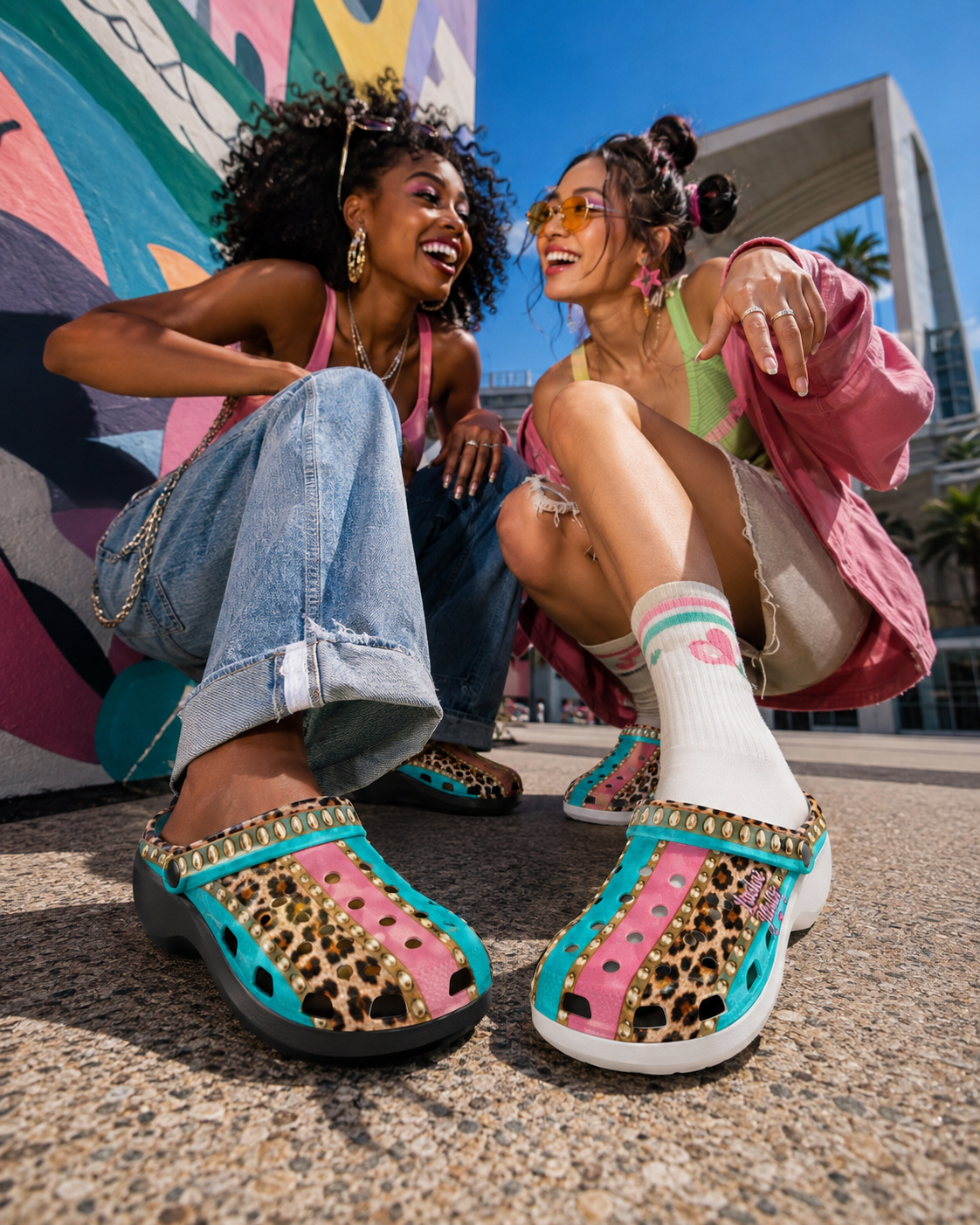 Luckie Junkie™  Leopard & Cotton  Candy Heeled Clogs