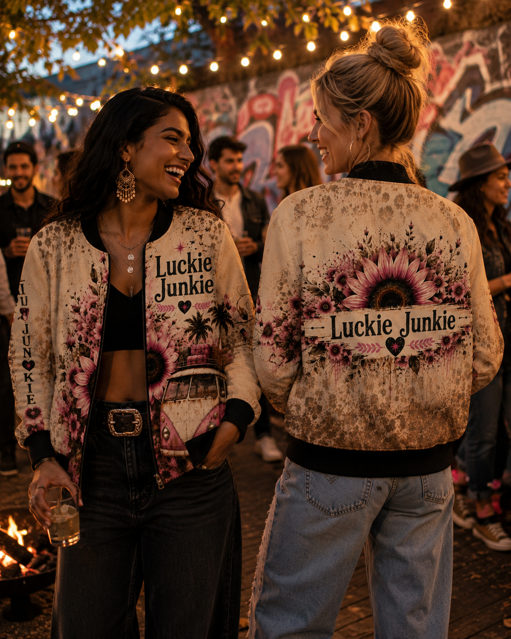 Luckie Junkie™ Dusty Leopard Bomber Jacket | Vintage Boho Travel Jacket