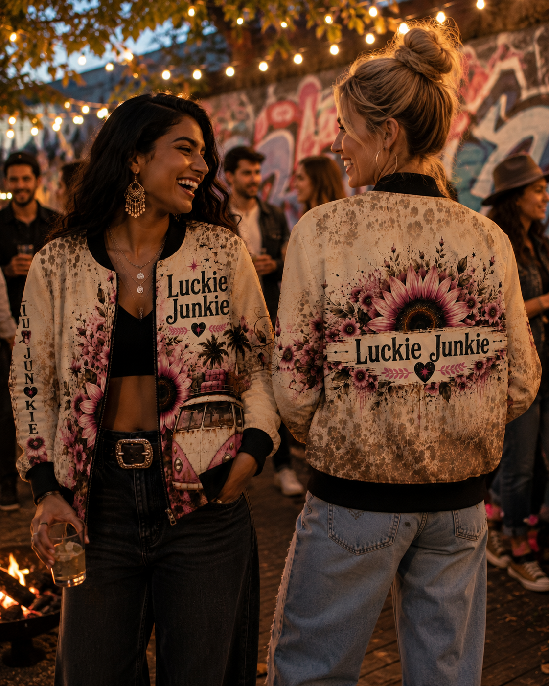 Luckie Junkie™ Dusty Leopard Bomber Jacket | Vintage Boho Travel Jacket