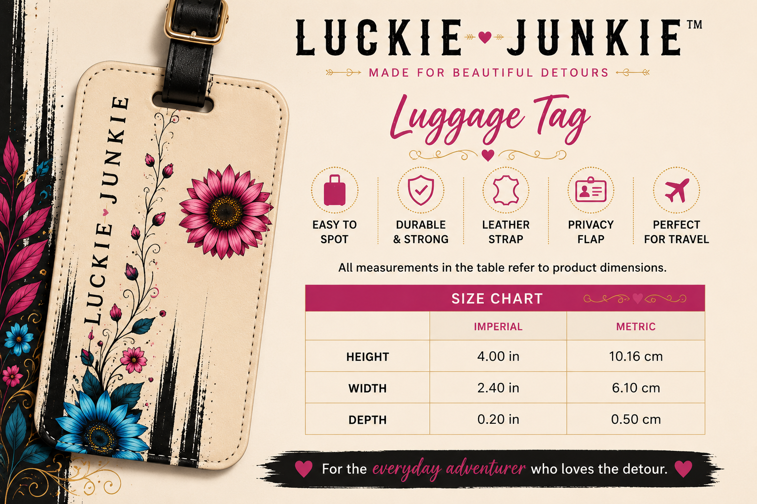 Luckie Junkie™ Floral Luggage Tag | Personalized Travel ID