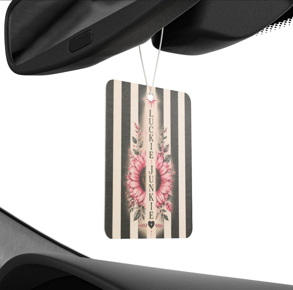 Luckie Junkie™ Floral Stripe Car Air Freshener | Pink Flower, Vintage Vibe