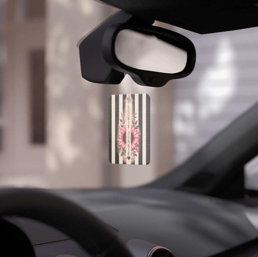 Luckie Junkie™ Floral Stripe Car Air Freshener | Pink Flower, Vintage Vibe