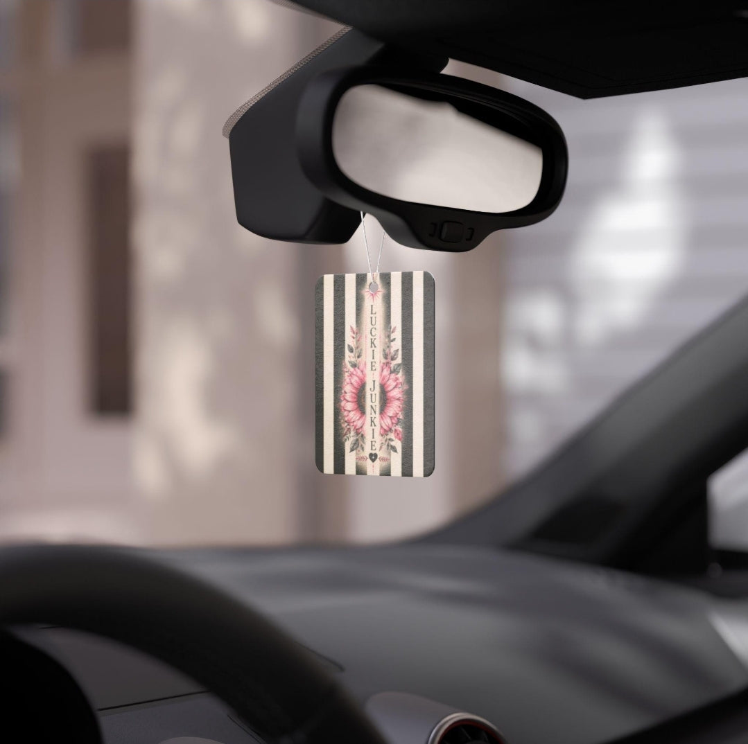 Luckie Junkie™ Floral Stripe Car Air Freshener | Pink Flower, Vintage Vibe