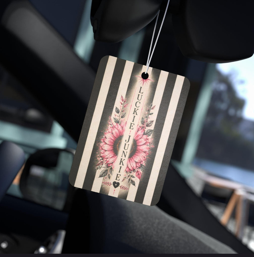 Luckie Junkie™ Floral Stripe Car Air Freshener | Pink Flower, Vintage Vibe